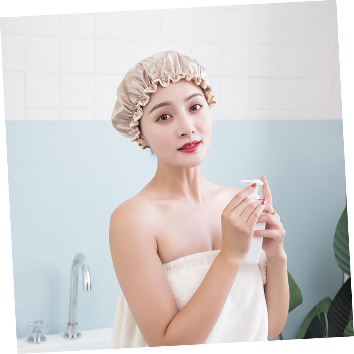 Four-Piece Double Layer Shower Cap Set - Hair Salon - Shower Cap Cover - Kitchen Cap - Pink - Gray - Brown - Light Pink - Women's Essential Bathroom Supplies — image 5