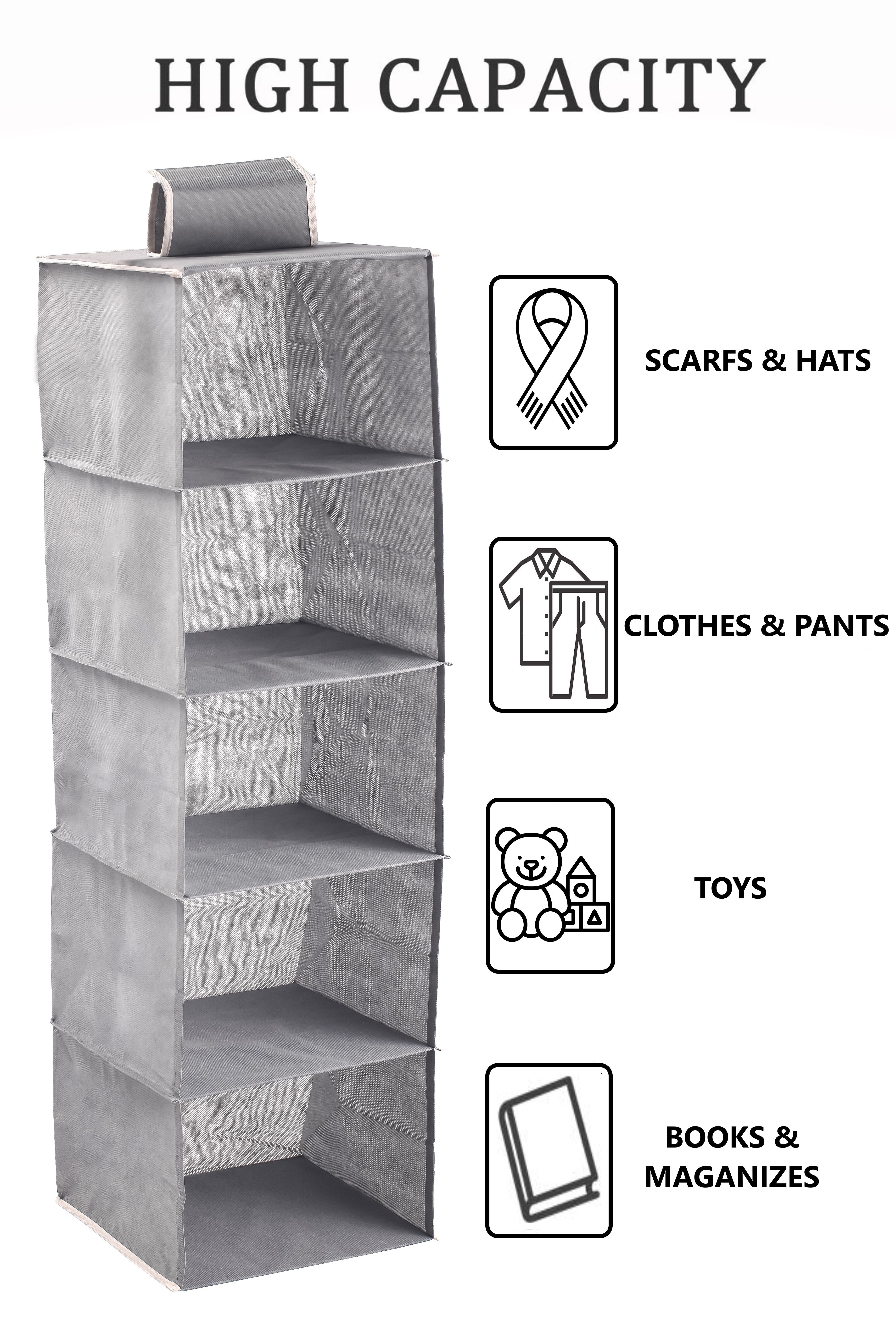 5 Tier Shelf Hanging Closet Organizer and Storage for Clothes (Grey) โ image 3