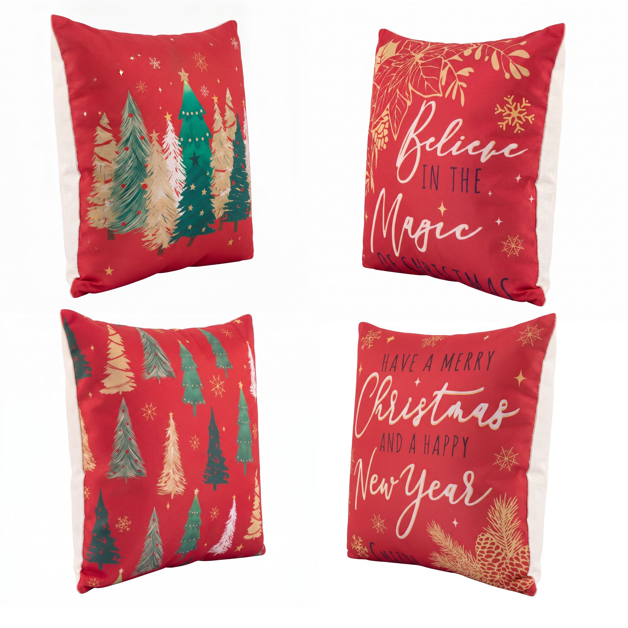 Jingle Jollys Christmas Cushion Covers Set of 4 Pillow Covers 45x45cm with 4 Cute Patterns Red — image 3