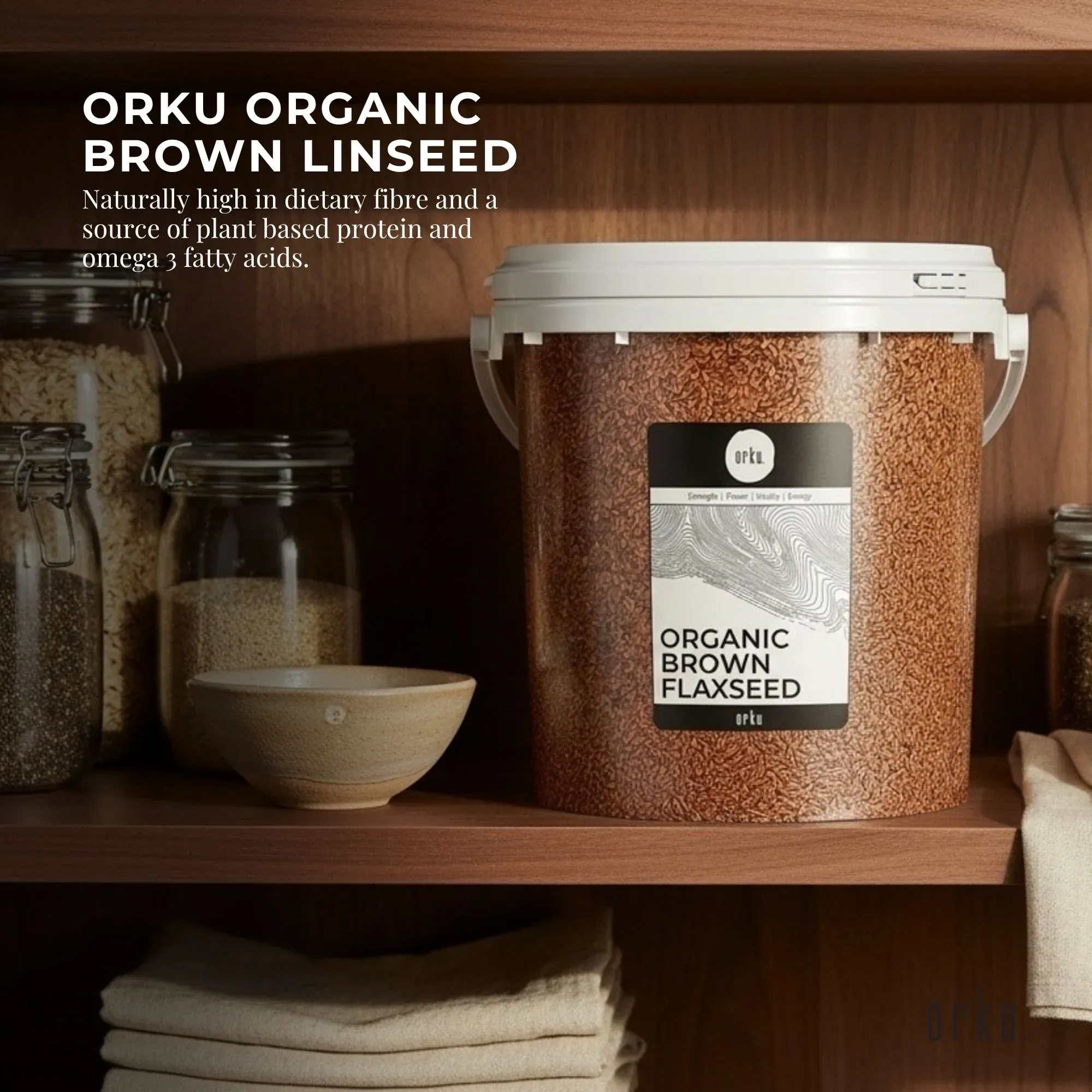 Orku 800g Organic Brown Linseed Flaxseed Whole Grain Non GMO - Tub โ image 2