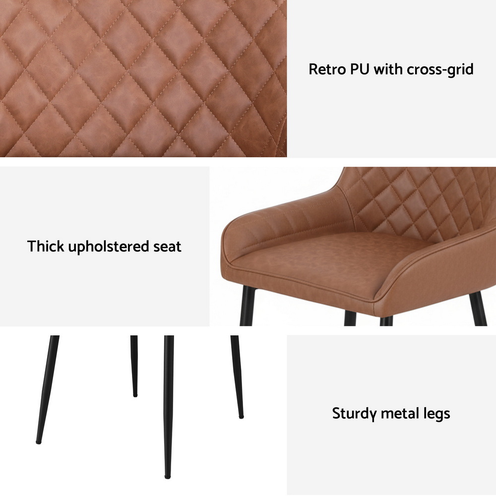 Artiss 4x Dining Chairs Retro PU Leather Kitchen Lounge Cafe Accent Chair Brown โ image 6