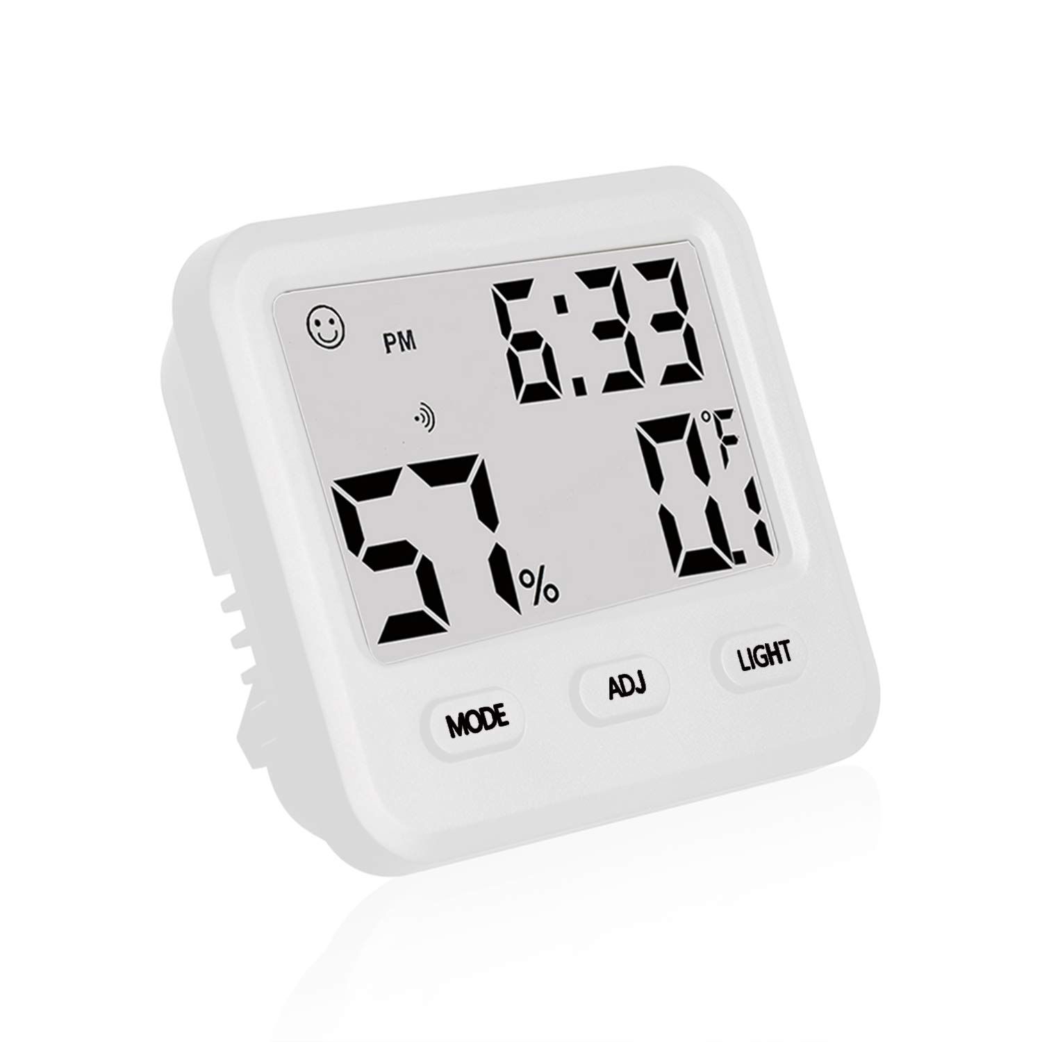 Digital Hygrometer Indoor Thermometer, Temperature Humidity Gauge with Desk Clocks for Bedroom Office,Backlit Accurate(White) — image 4