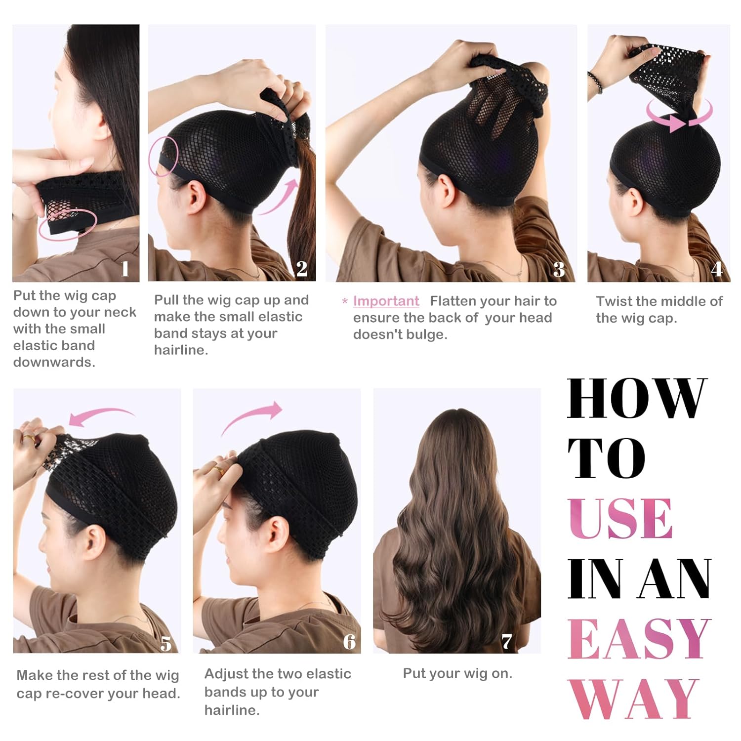 Hair Net for Wig, Wig Caps Women Long Hair, Halloween Cosplay, Black 2 PCS — image 3