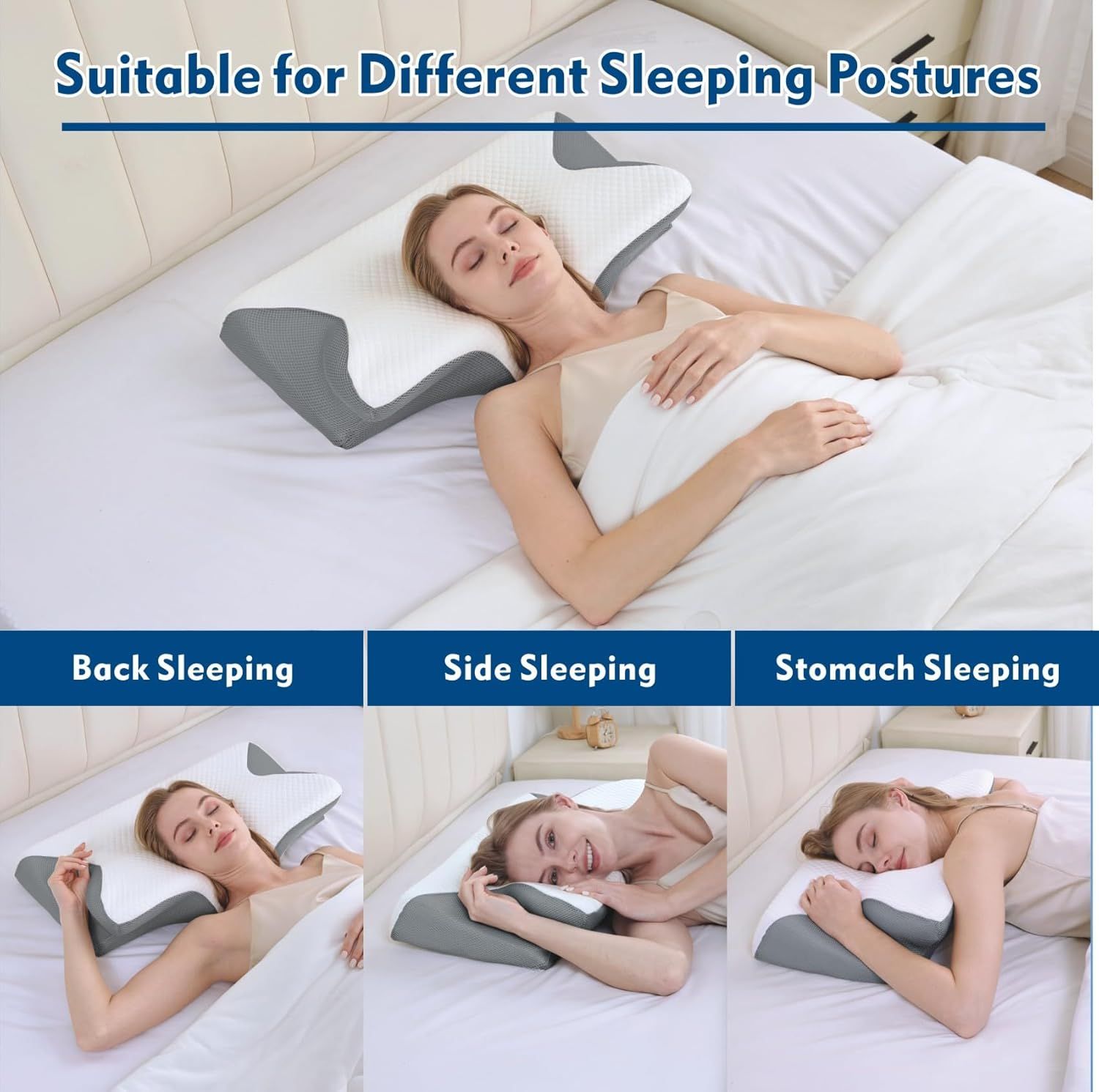 Cervical Neck Pillow for Neck Pain Relief, 2 in 1 Ergonomic Orthopedic Bed Pillow for Sleeping, Memory Foam Pillows for Side, Back & Stomach Sleepers with — image 4
