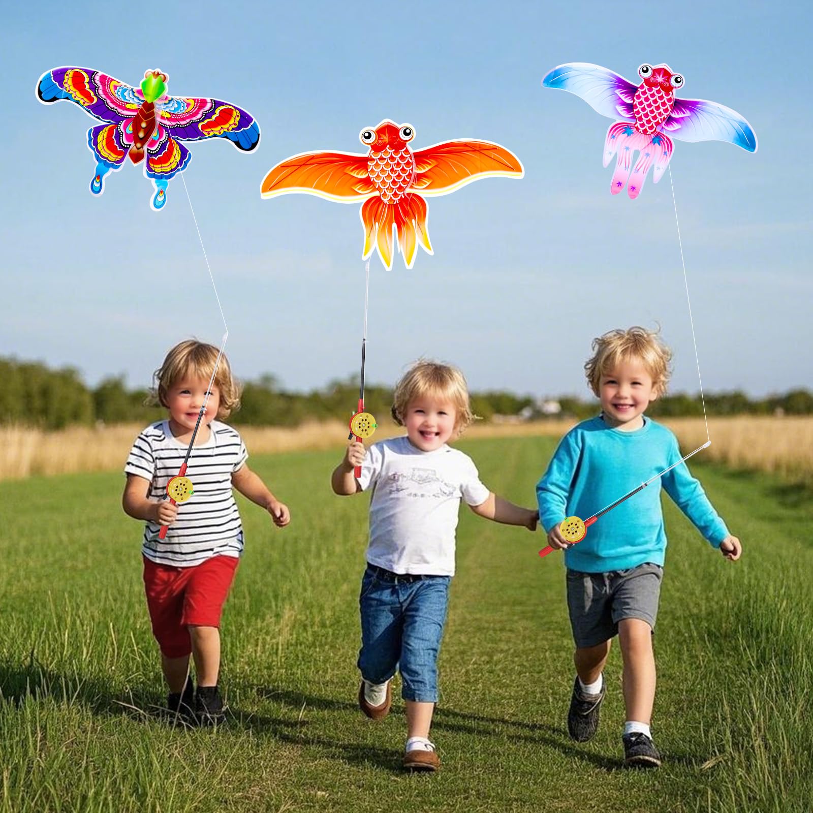 Kids’ Mini Fishing-Rod Kite Set – 3-Pack Fish Designs, Easy-Grip Reel Handle, Adjustable Line, Lightweight & Durable for Outdoor Play, Perfect for Beginners — image 4