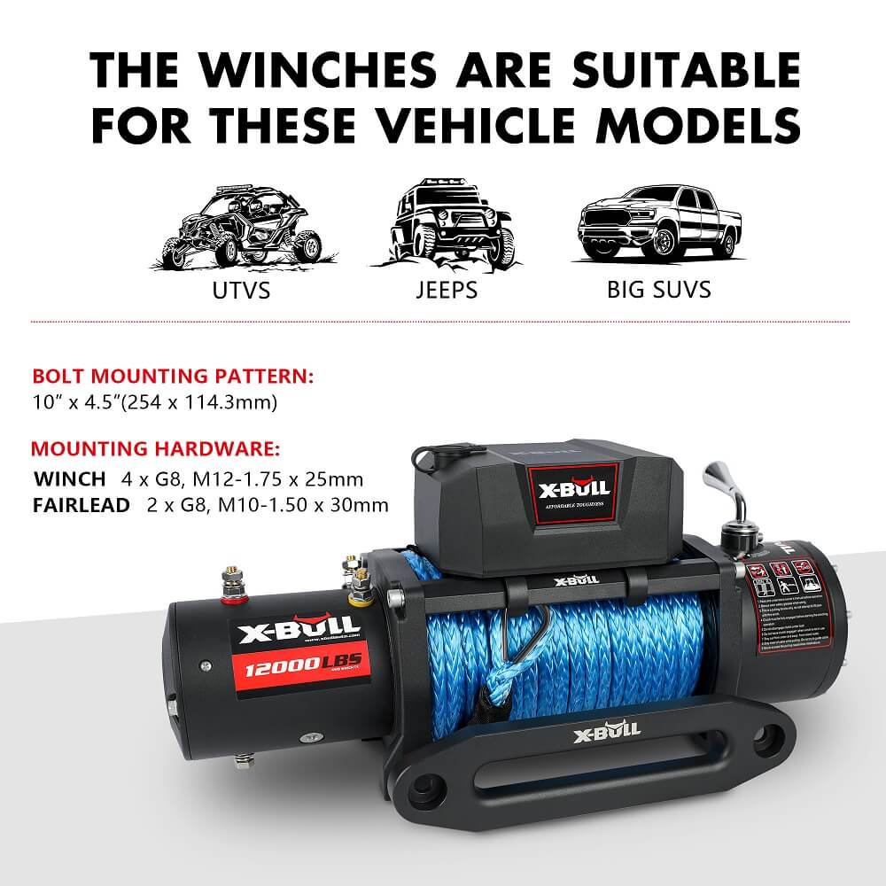 X-BULL 12000LBS Electric Winch 12V 4x4 synthetic rope 4WD Car with winch mounting plate โ image 4