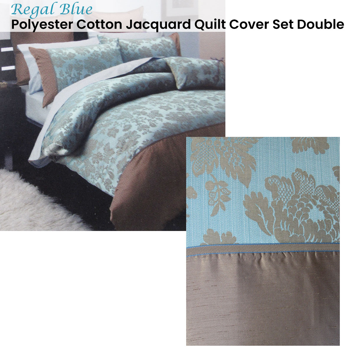 Regal Blue Polyester Cotton Jacquard Quilt Cover Set Double โ image 2