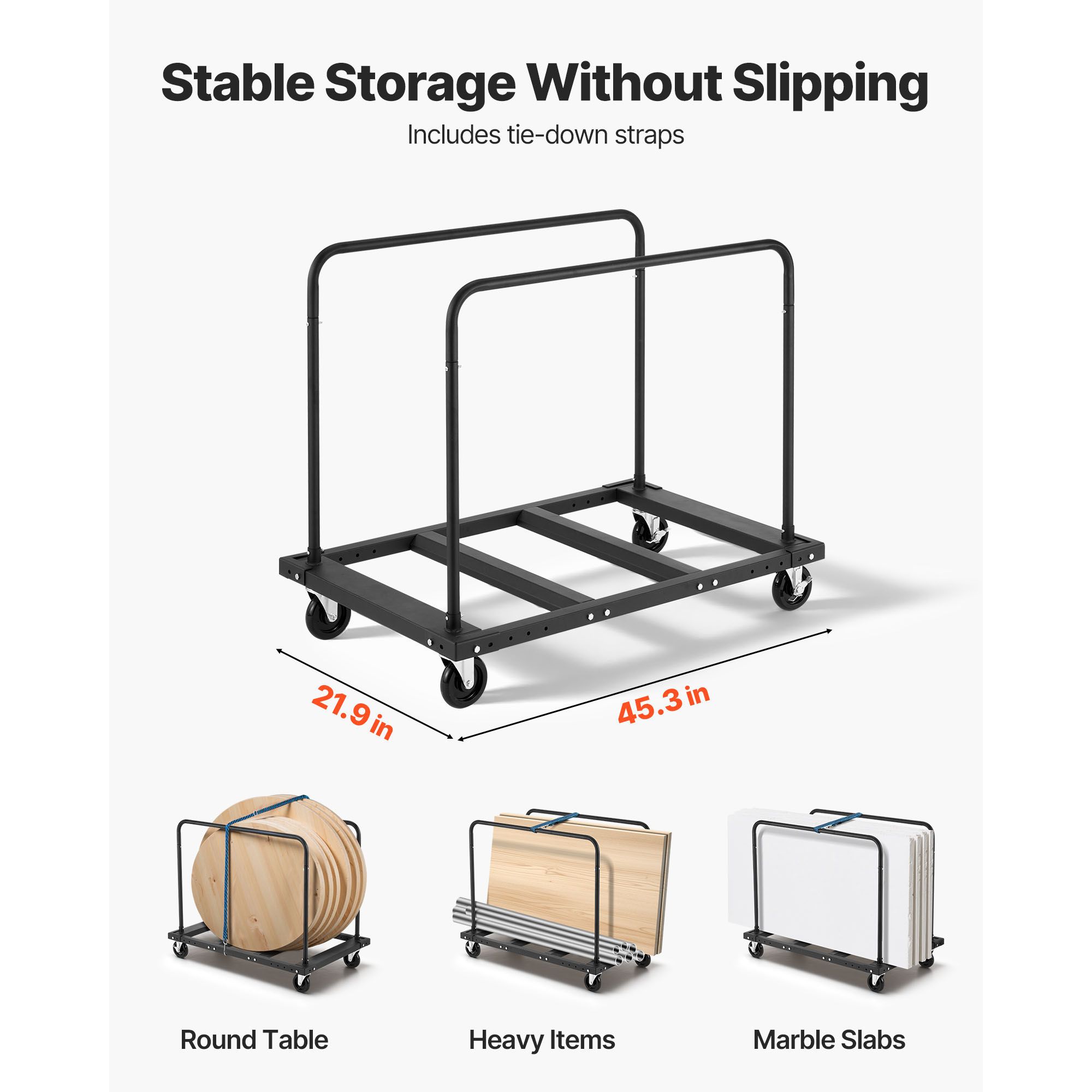 Drywall Cart Dolly, 816 kg Load Capacity, Steel Panel Truck Cart with 12.5 mm Swivel Casters, Lumber Drywall Dolly with Tie-Down Strap & 2 Side Handrails for — image 3