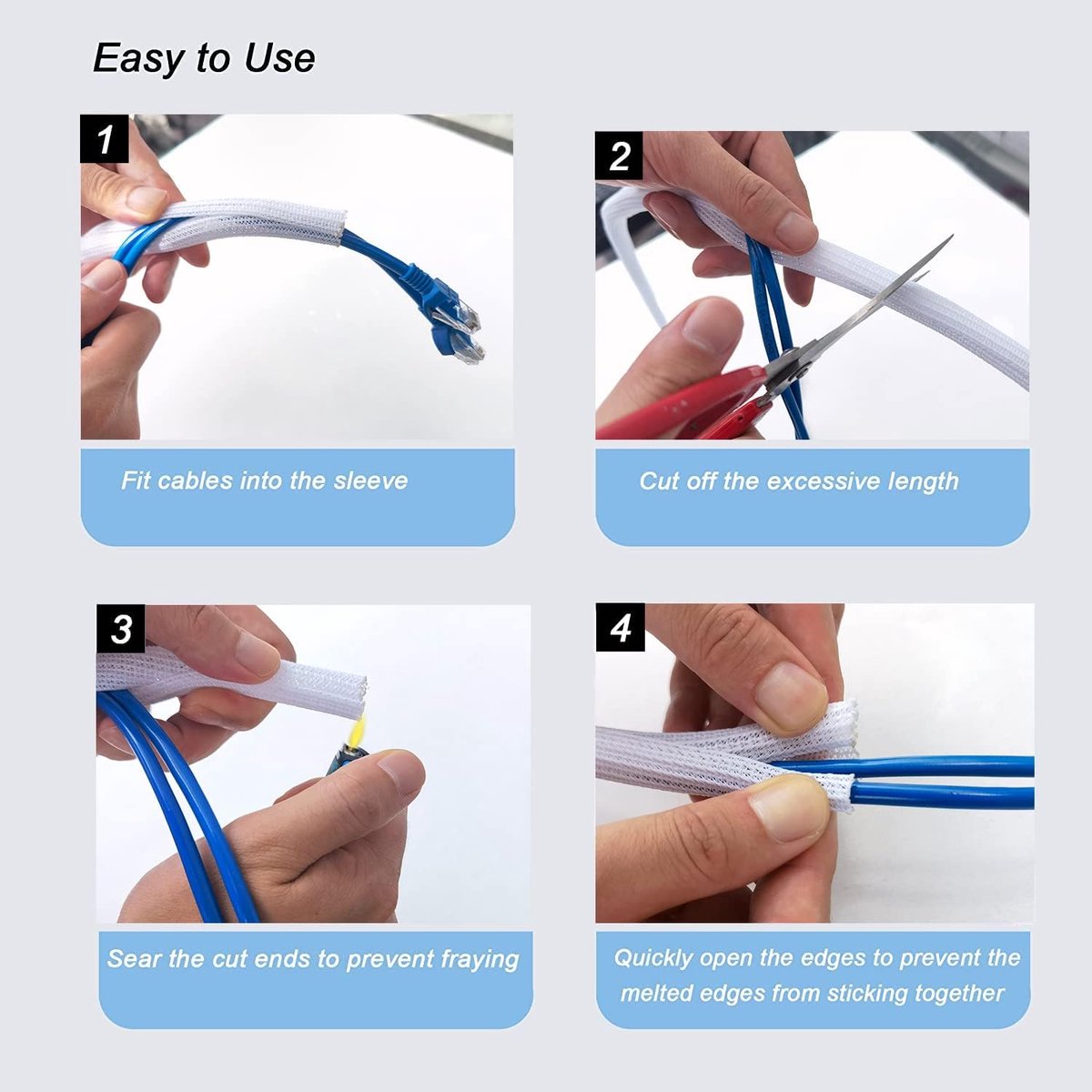 Cable Sleeve - 2m - Diameter 19MM - Cable Management - Braided Cable Sheathing - Cable Protector - Stretchable - Cuttable - PET - White - For TV / Computer / — image 4