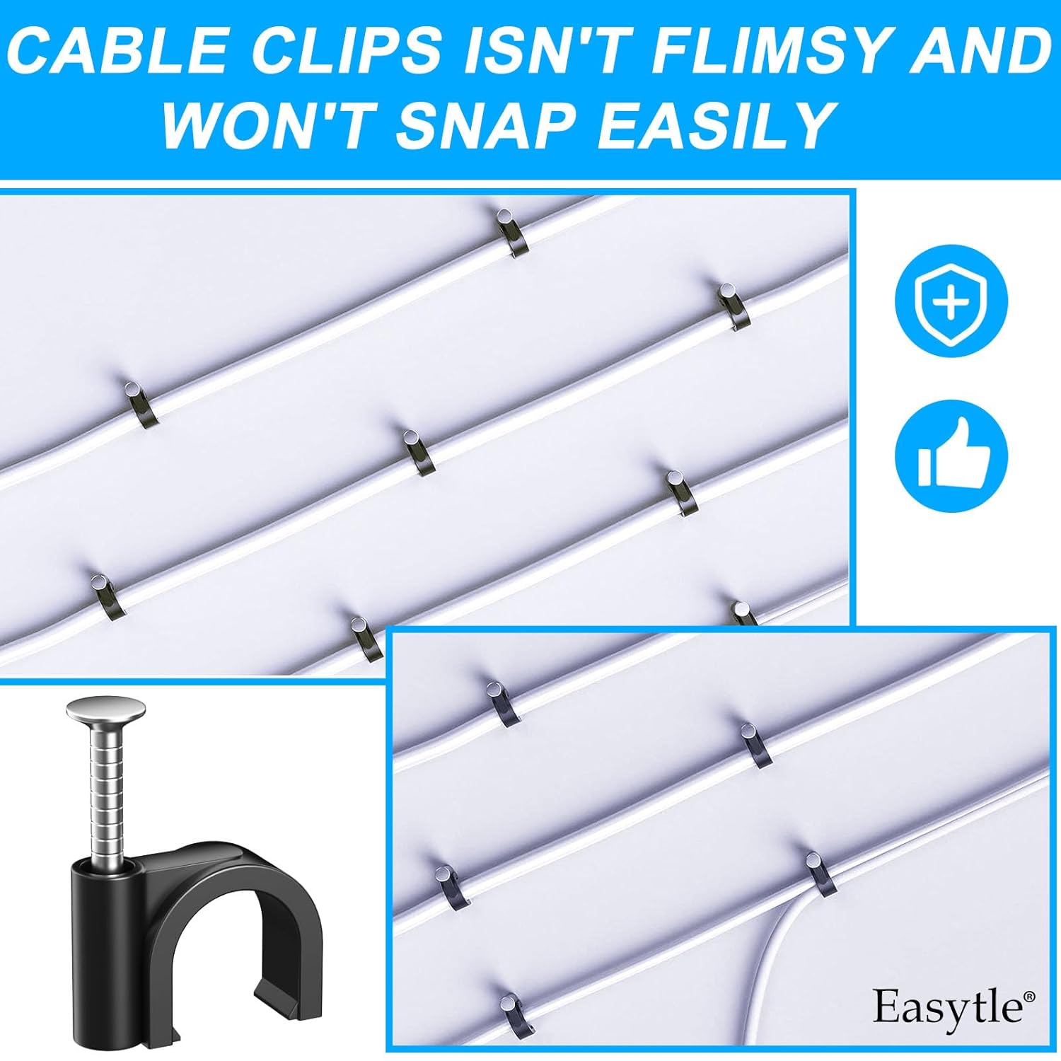 400pcs Black Cable Clips 4/6/8/10mm Cable Wire Clips Nail in Cable Clips Cable Tacks Coaxial Nail Clamps Cable Nails for Cords Cable Management RG6 RG59 CAT6 โ image 6