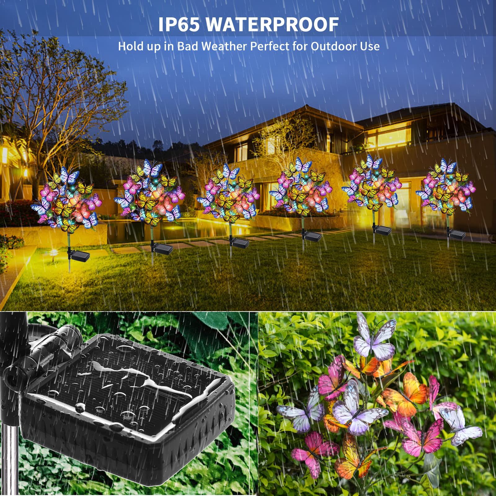 Solar Garden Lights Outdoor Waterproof Decorative Solar Lights New Upgraded 2 Pack with 44 LED 34 Butterfly Solar Lights — image 2