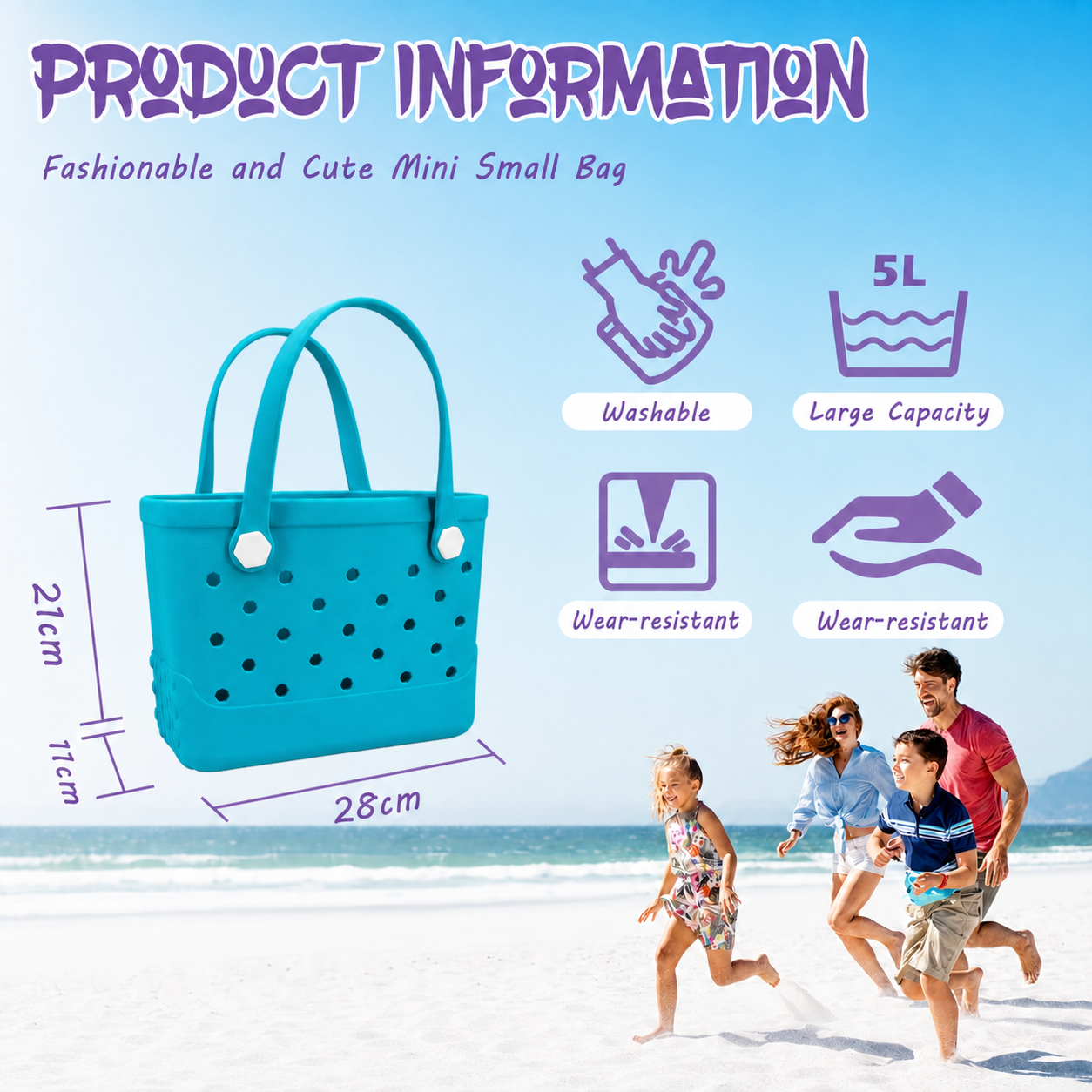 Waterproof Hexagon Mesh Beach Bag - Large Capacity Travel Storage Tote for Swimwear Towel Sunglasses - Lake Blue Small 28x21x11cm โ image 6
