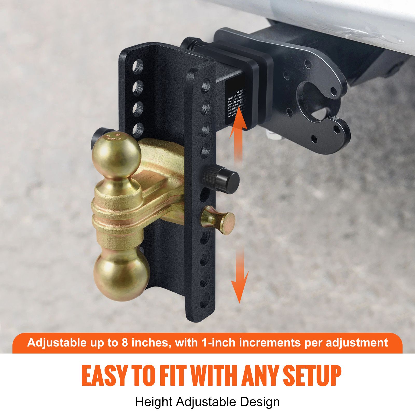 Adjustable Trailer Hitch, 203.2 mm Drop & 165.1 mm Rise Hitch Ball Mount with 63.5 mm Receiver, Solid Tube, 6577 kg GTW, 50.8 mm & 58.7 mm 45# Steel Tow Balls โ image 2