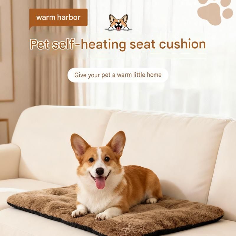 Brown S Size 36x50cm Self Heating Pet Mat - Soft Plush Non-Slip Thermal Bed for Cats and Small Dogs Indoor Crate Car Travel Use — image 2