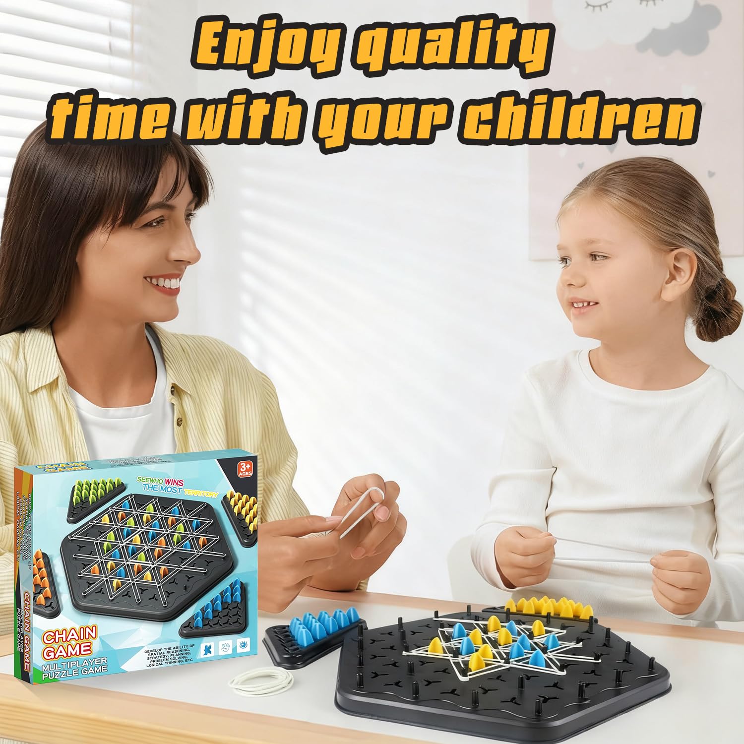 Chain Game – Multiplayer Strategy Board Puzzle for Kids & Adults | Fun Geometric Chess with Rubber Bands, 2–4 Players | Ideal Family Game for Parties, Gifts & — image 4