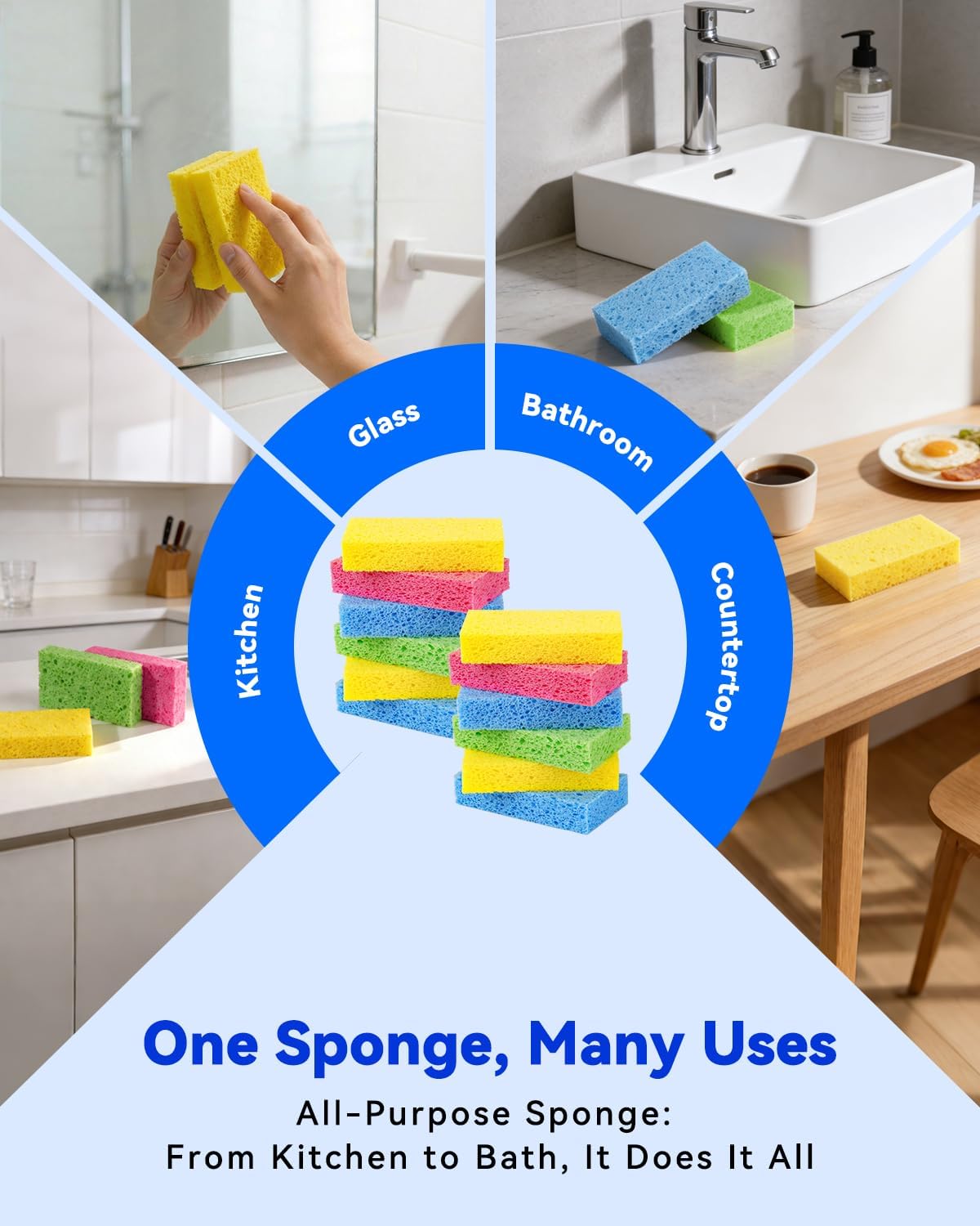 12-Count Cellulose Sponges, Non-Scratch Kitchen Sponges for Dish,Colorful Compressed Dish Scrubber Sponge for Household,Cookware,Bathroom โ image 6