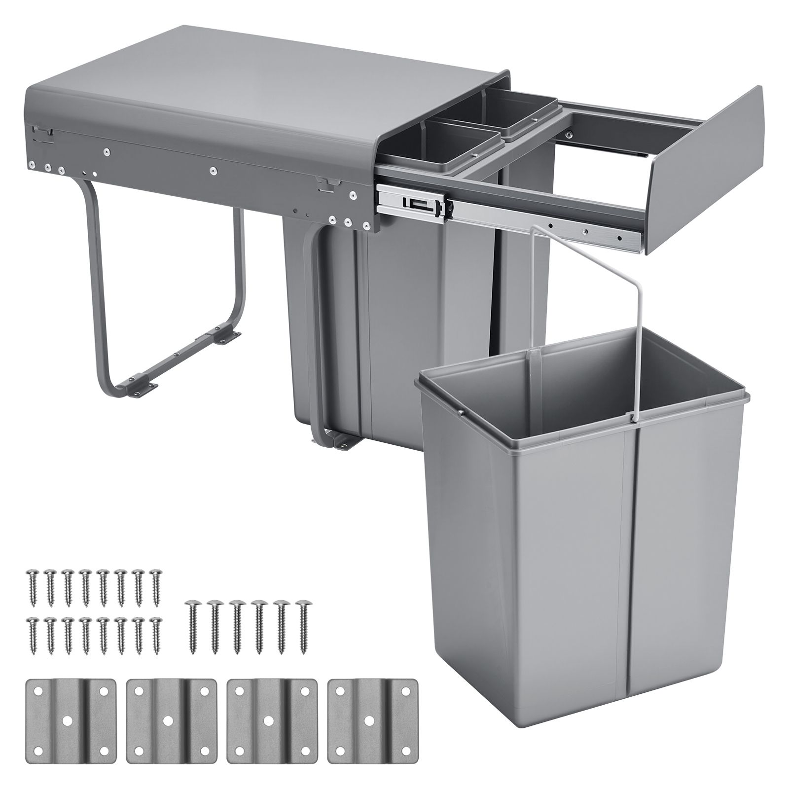 Pullout Trash Can for Kitchen Cabinets, 20+10+10L Double Under Sink Garbage Waste Recycling Bin, Under Mount Waste Container, with Heavy Duty Metal Full