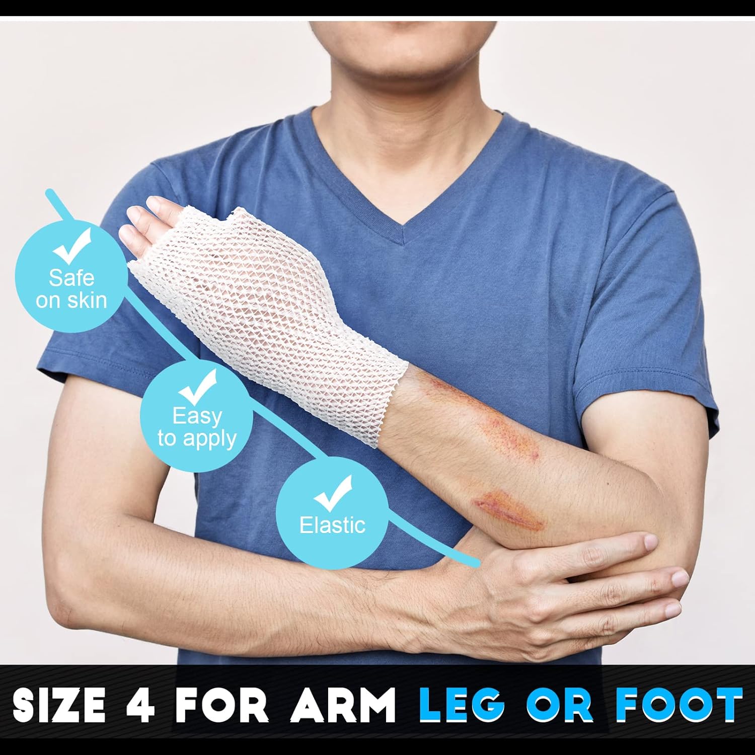 2 Rolls Tubular Bandage Elastic Net Wound Dressing Stretch Dressing Retainer Tubular Elastic Gauze Bandage for Wound Arm, Without The Use of Adhesive Tape โ image 4