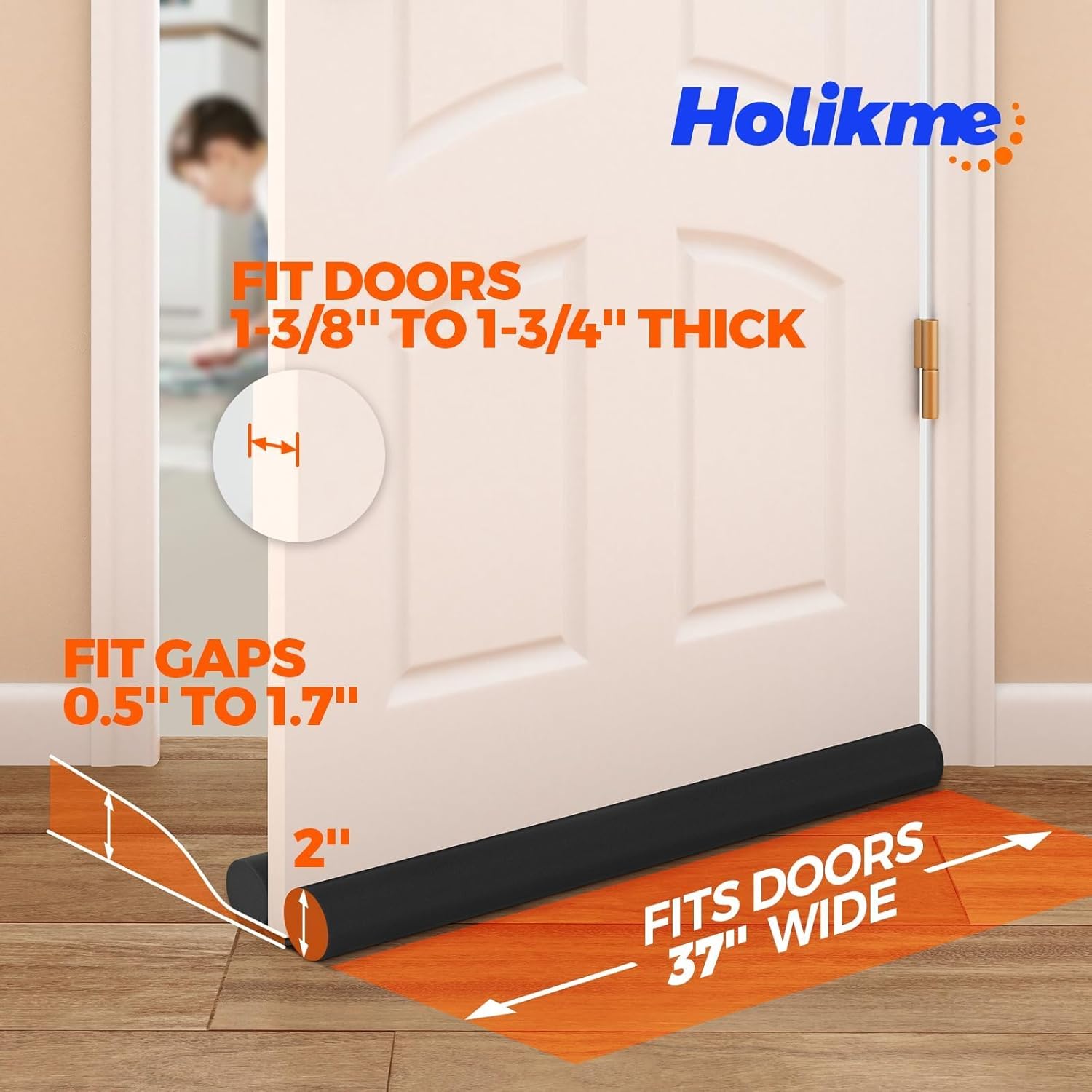 Door Draft Stopper Weather Stripping for Bottom of Window Breeze Blocker Adjustable Sweeps, Black 37 inch — image 5