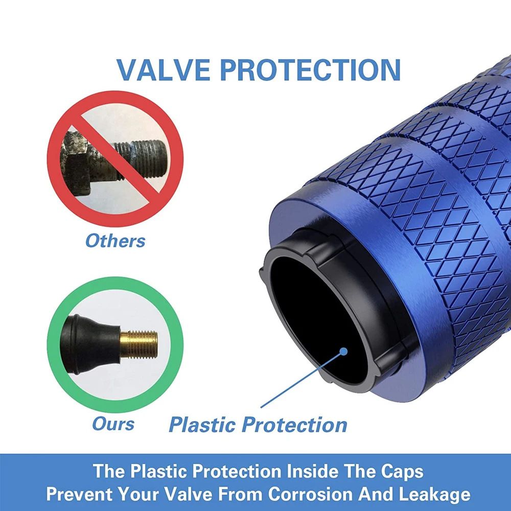 4-Pack Blue Aluminum Car Tyre Valve Stem Caps - Heavy Duty Dustproof Air Valve Covers with Internal Anti-Seize Plastic Lining for Cars SUVs Trucks โ image 2