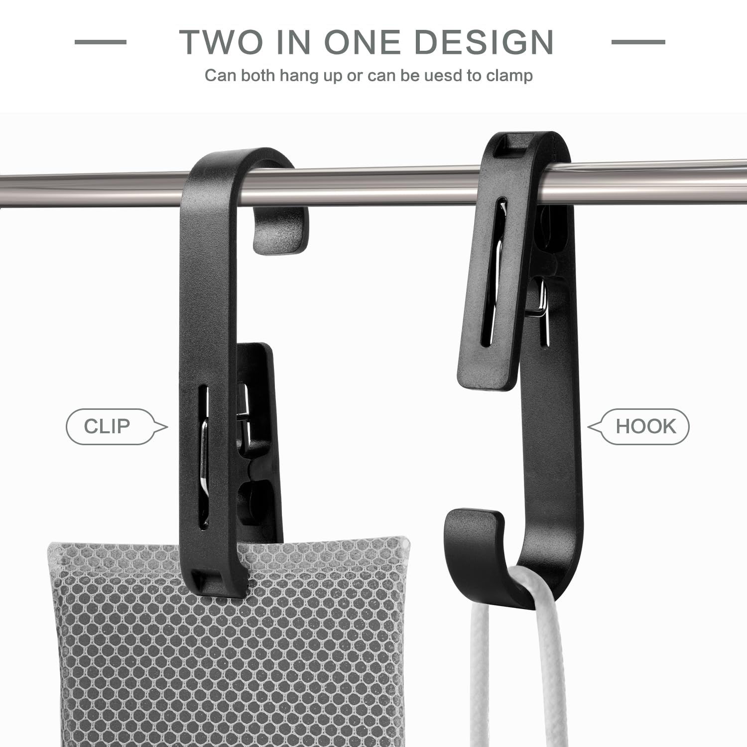 Laundry Hooks with Clips Hanger Closet Organizer Clamps Socks Boot Bras Towels for Bathroom Wardrobe Kitchen Office 6Pcs (Black) — image 2