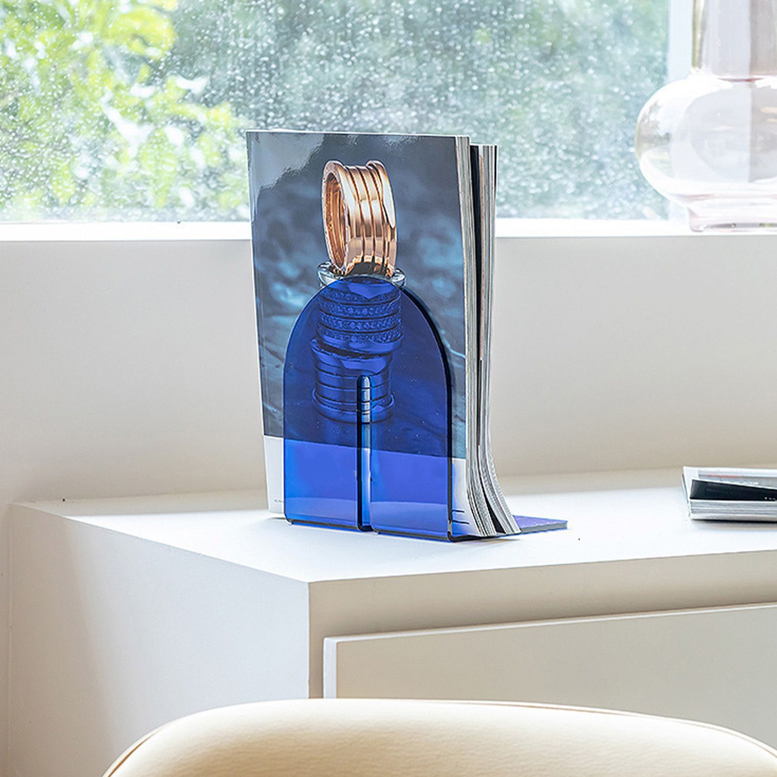 Acrylic Book End Thickened L Shape Bookend Stopper Desktop Book Organizer for Home Library Office Translucent Blue โ image 6