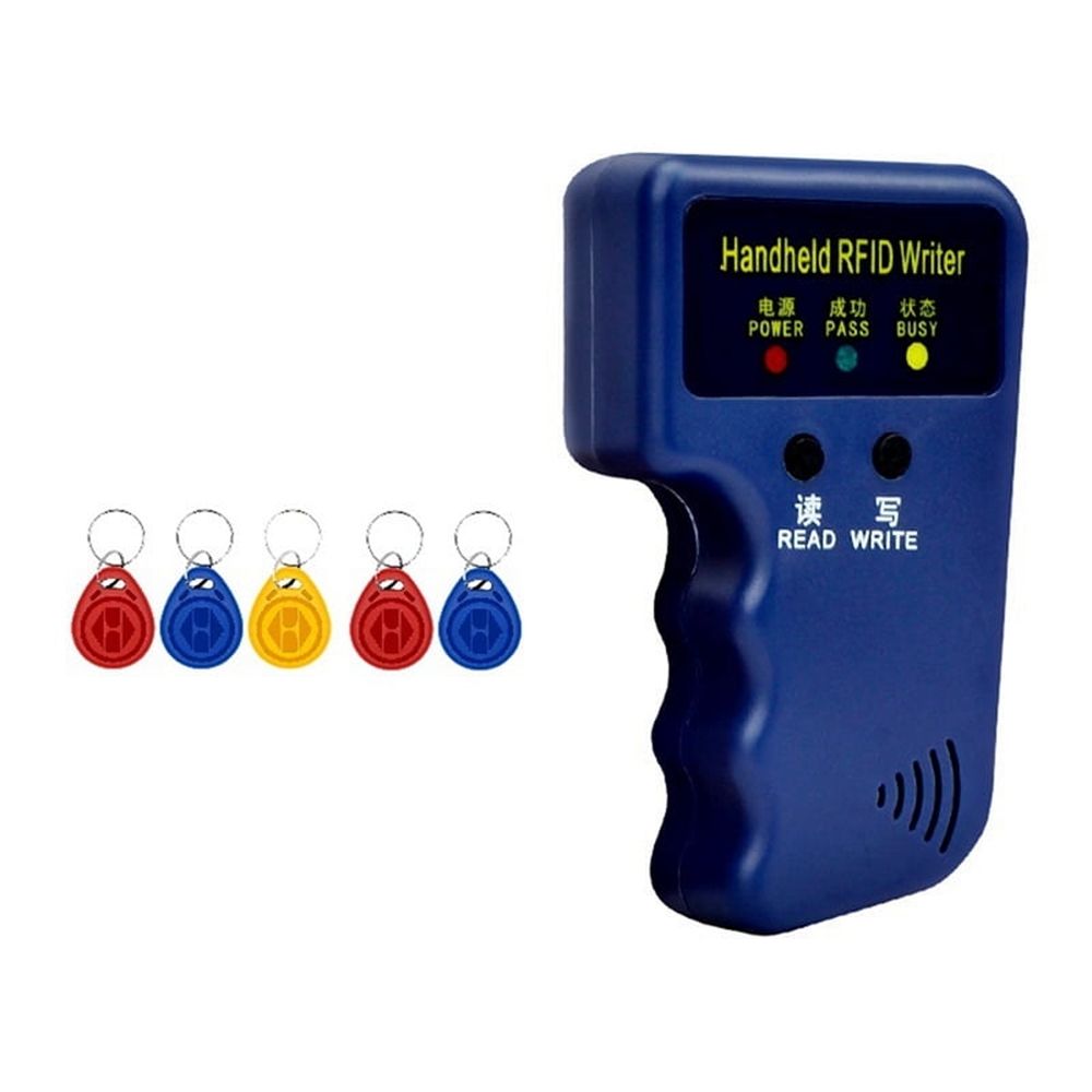 Handheld 125KHz RFID Card Reader Writer + 5 Keyfobs Copier Writer Duplicator Programmer ID Card Copy EM4305 T5577