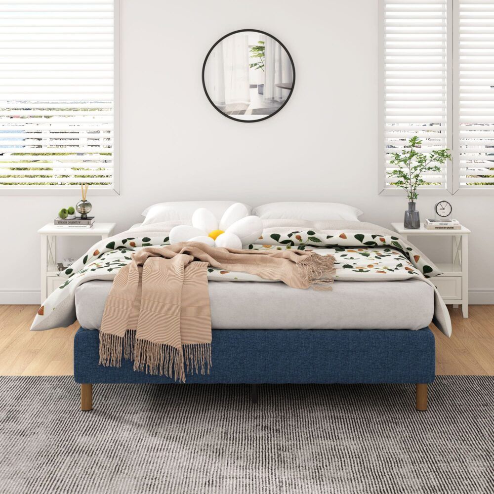 Metal Bed Frame Mattress Foundation Blue – Queen — image 4