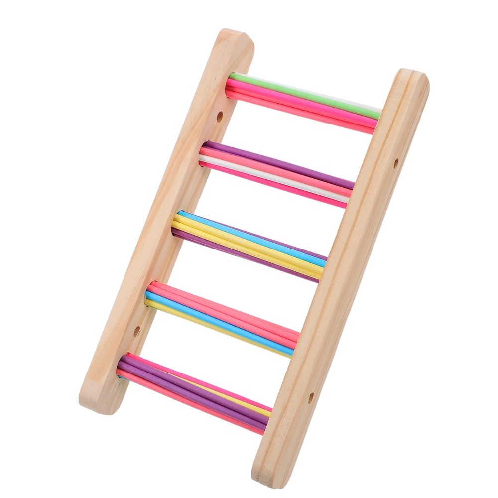3Pcs Hanging Wooden Parrot Ladder for Cage with Multicolor Layers and Climbing Perch