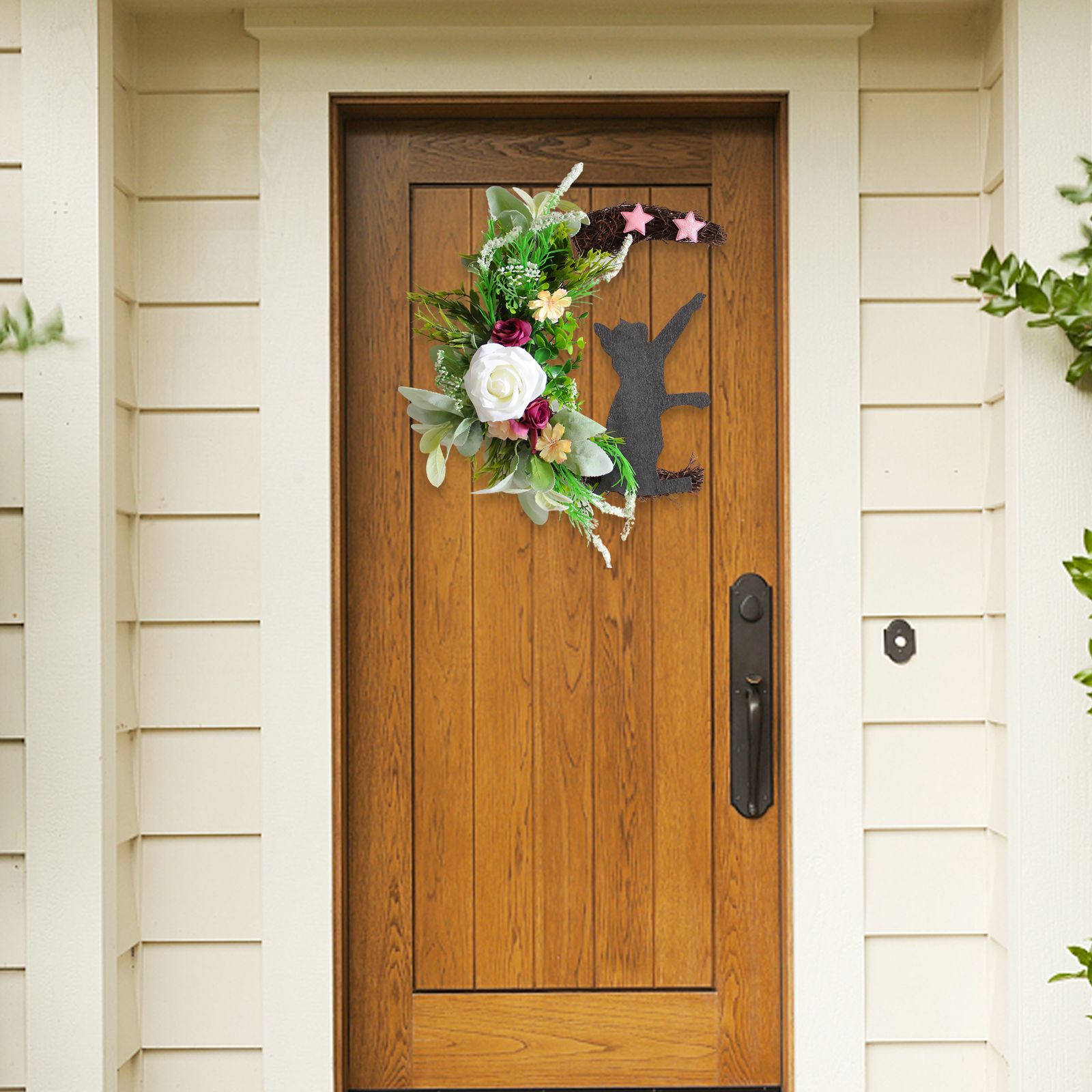 Halloween Moon Cat Wreath Door Hanging Decoration Artificial Flower Halloween Wreath — image 3