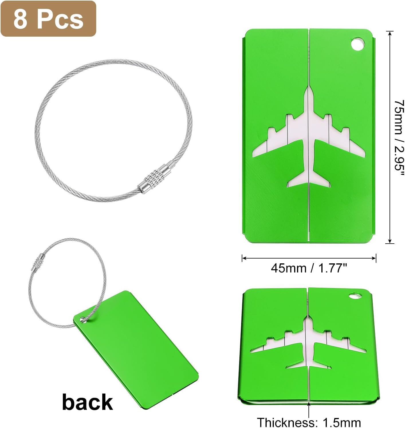 Travel Luggage Tags for Suitcases, 8Pcs Aluminum Metal Luggage Tags with Strap, Privacy Protection Bag Tags for Travel Luggage Baggage Identifier (Green) — image 2