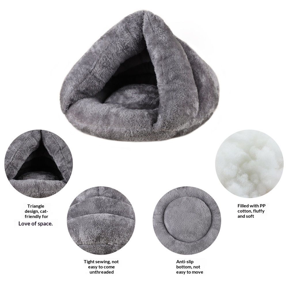 Pet tent cave bed suitable for small and medium-sized cats and dogs, sleeping bag, thick and warm slippers, comfortable dog bed, triangle bed suitable for cats — image 4
