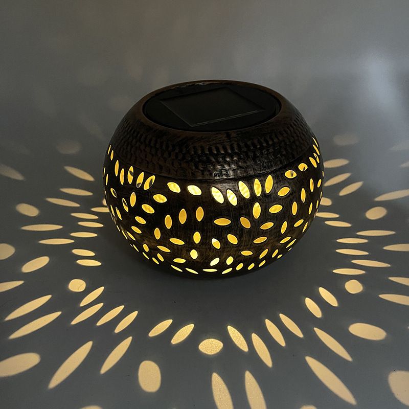 Black Durable Iron Solar Powered Garden Light with Cut-Out Flower Deco - LED Oval Shaped Lantern, IP44 Weather Resistant, Decorative Lighting for Indoor Patio