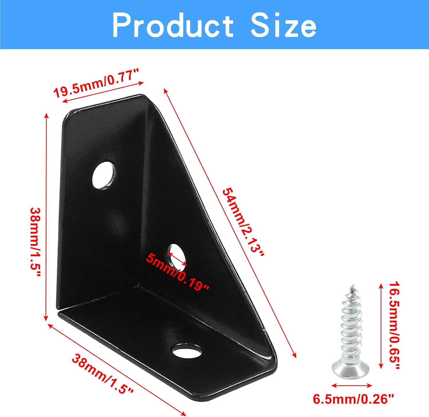 12pcs Angle Corner Shelf Bracket 38mm x 38mm, Cold Rolled Steel Corner Support, Triangular Bracket with Screws for Desk Bed Corner (Black) — image 5