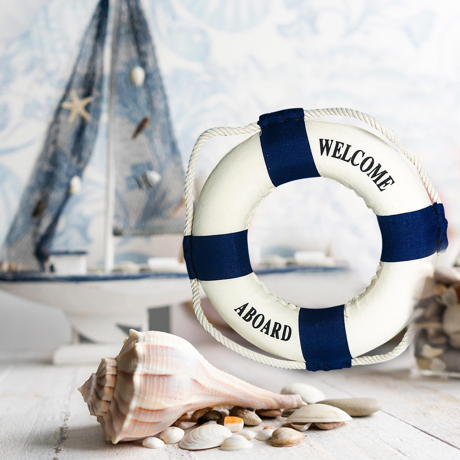 Summer Nautical Theme Decoration Lifebuoy Home Outdoor Wall Decoration Ornaments, 1 × Pendant Foam lifebuoy pendant Blue — image 4