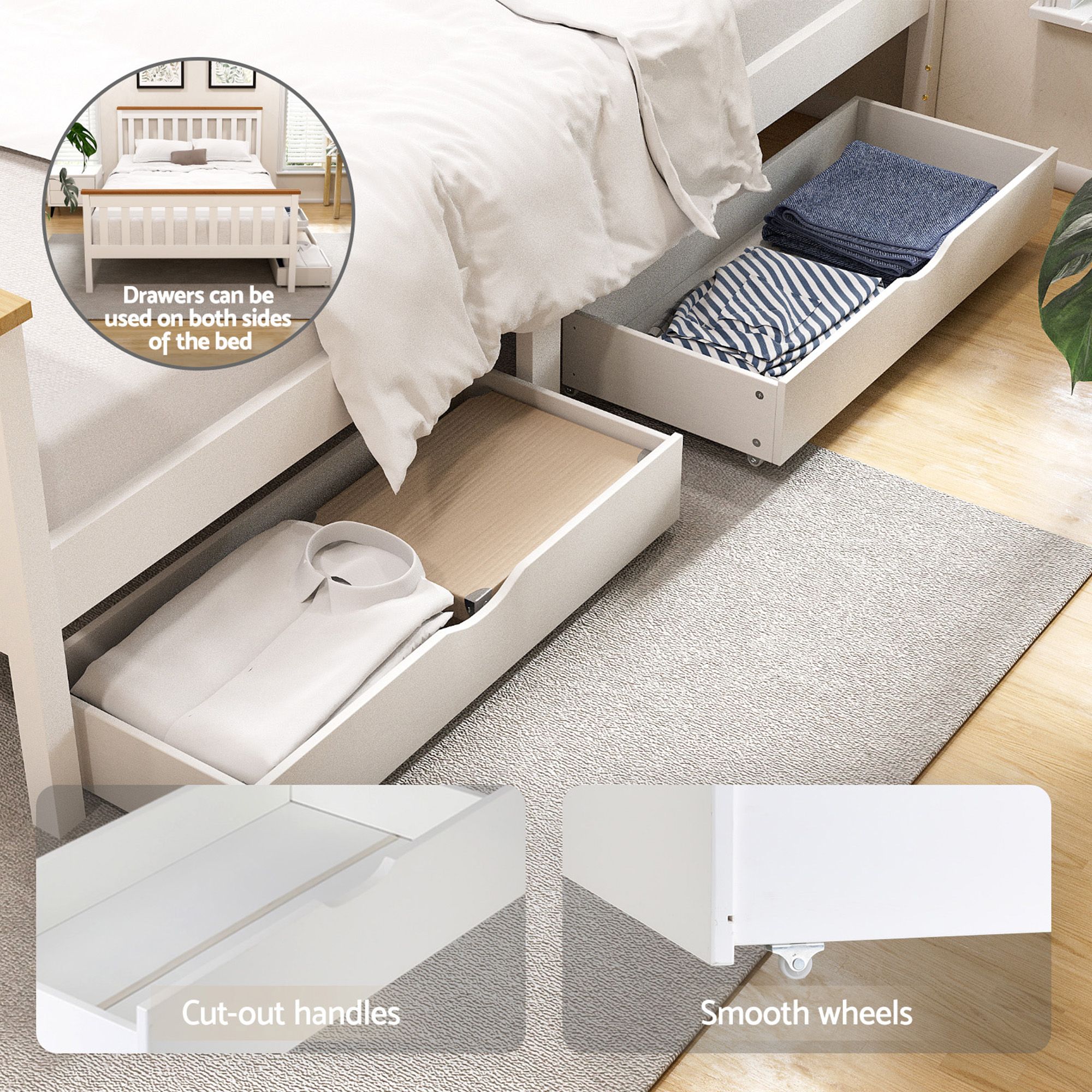 Artiss Bed Frame Double Size Wooden Platform with 2 Storage Drawers White PONY — image 4
