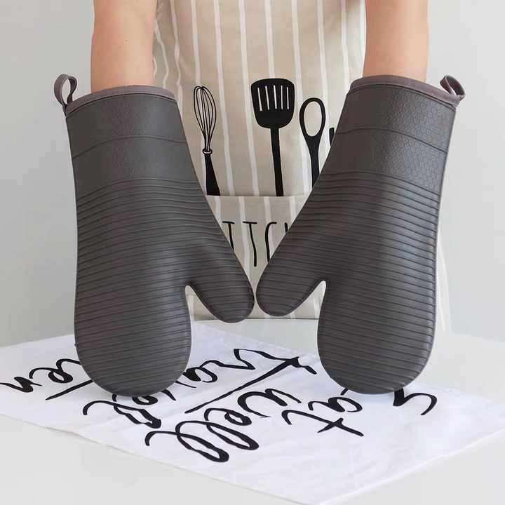 Blue Premium Heat Resistant Silicone Oven Mitts (Pair) - Non-Slip Grip, Cotton Lined for Kitchen Baking, Grilling & BBQ โ image 6