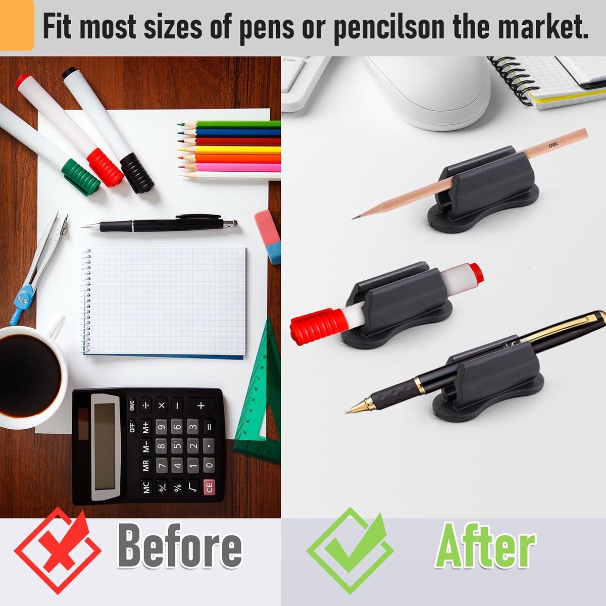 12 pieces - pen holder for desk - self-adhesive silicone pen holder - for clipboard mounting in classroom - highlighter holder - pencil holder - for desk — image 2