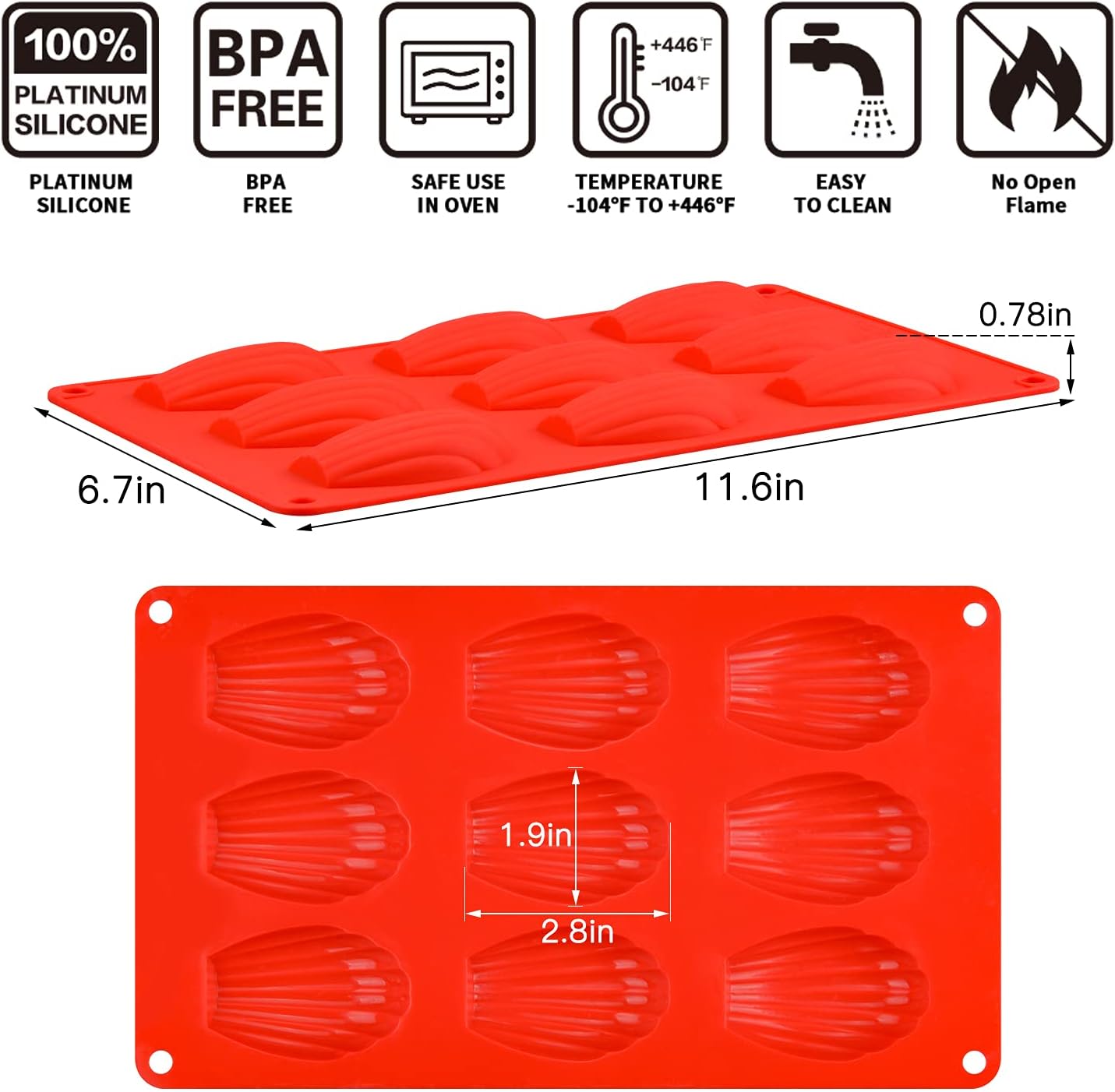 Silicone Madeleine Pans - 9 Cups Madeleine Mold for Small Cake, Chocolate, Cookies Pack of 2 โ image 3