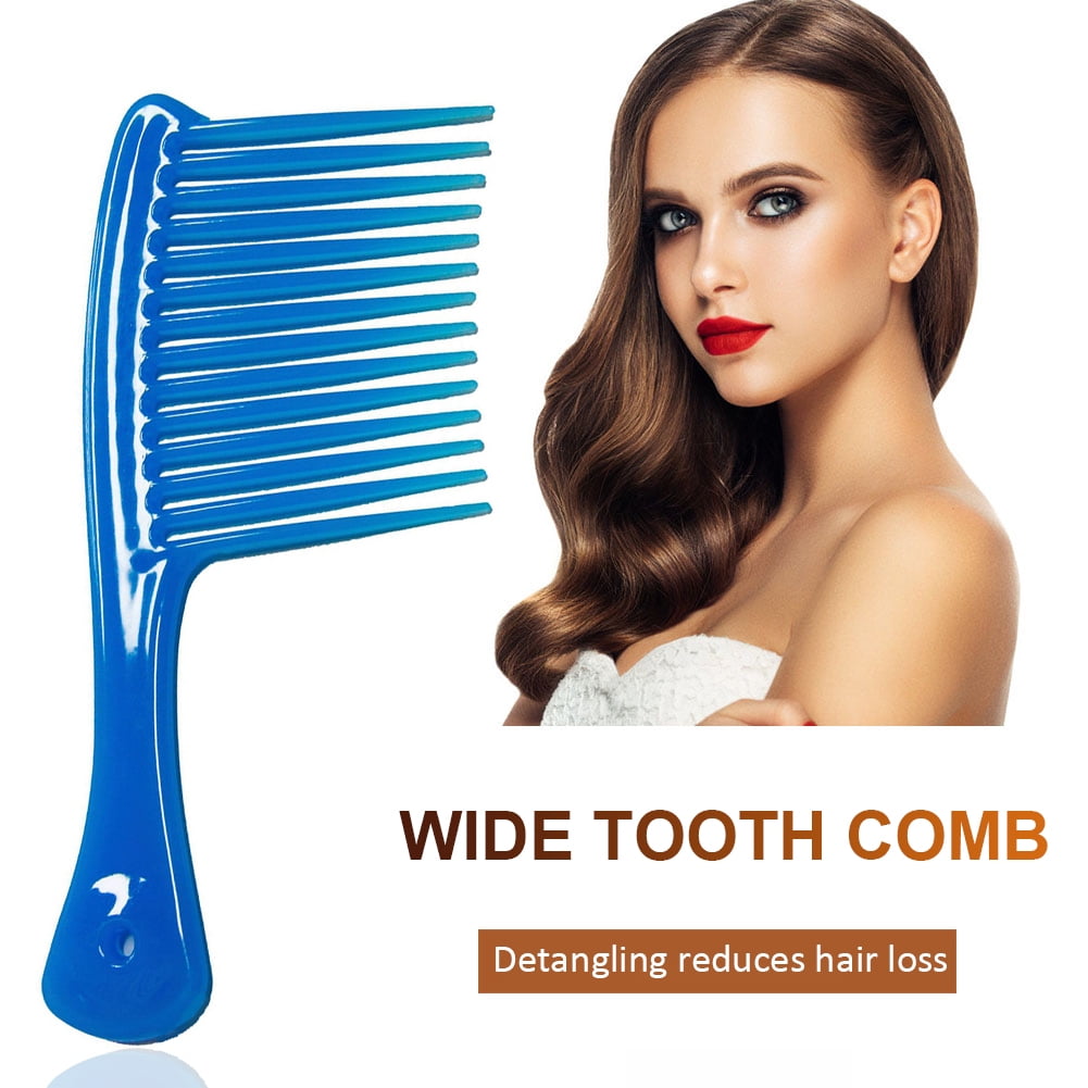 Large Wide Tooth Comb Handle Detangling Reduce Hair Loss Brush Tool (Black) Blue — image 2