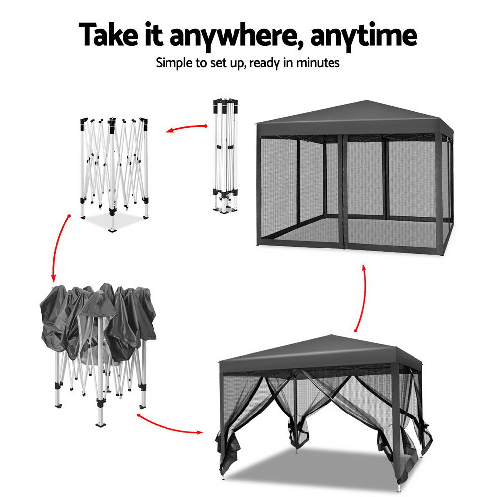 Instahut Gazebo Pop Up Marquee 3x3m Wedding Party Outdoor Camping Tent Canopy Shade Mesh Wall Grey — image 4