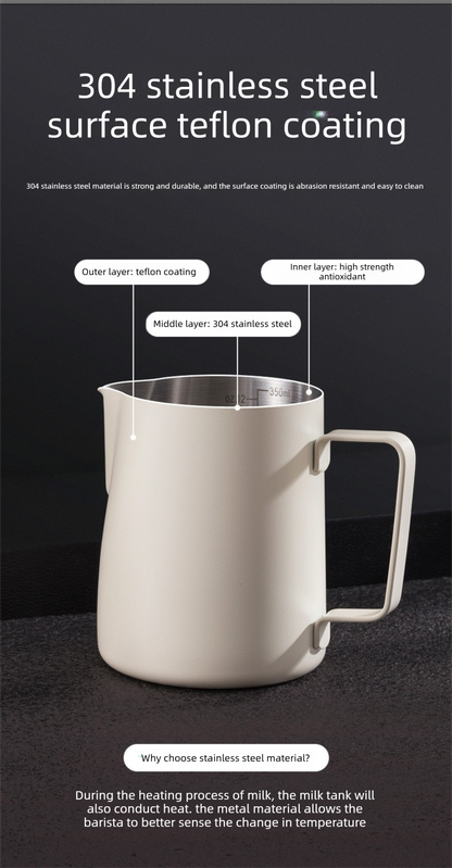 350ml Stainless Steel Milk Frothing Pitcher Pointed Spout Steaming Jug with Measurement Marks for Latte Art Home Baristas White โ image 3