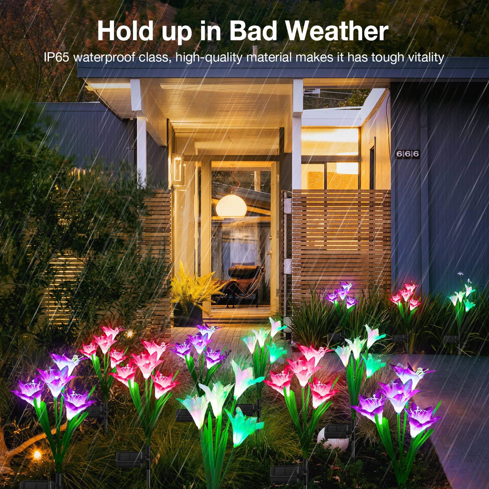 Outdoor Solar Lights, 4 Pack Solar Garden Lights with Bigger Lily Flowers, Waterproof 7 Color Changing Solar Lights Outdoor — image 4