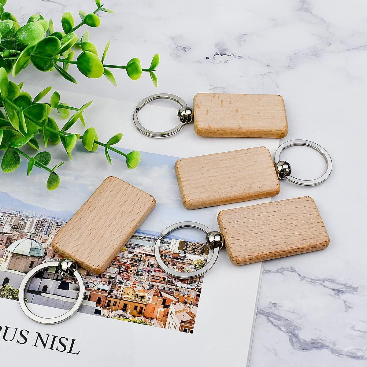10 Pieces Unfinished Rectangle Wooden Keychains with Split Rings, Blank Wood Tags for Engraving, Painting, DIY Gifts and Crafts, 3 cm โ image 6