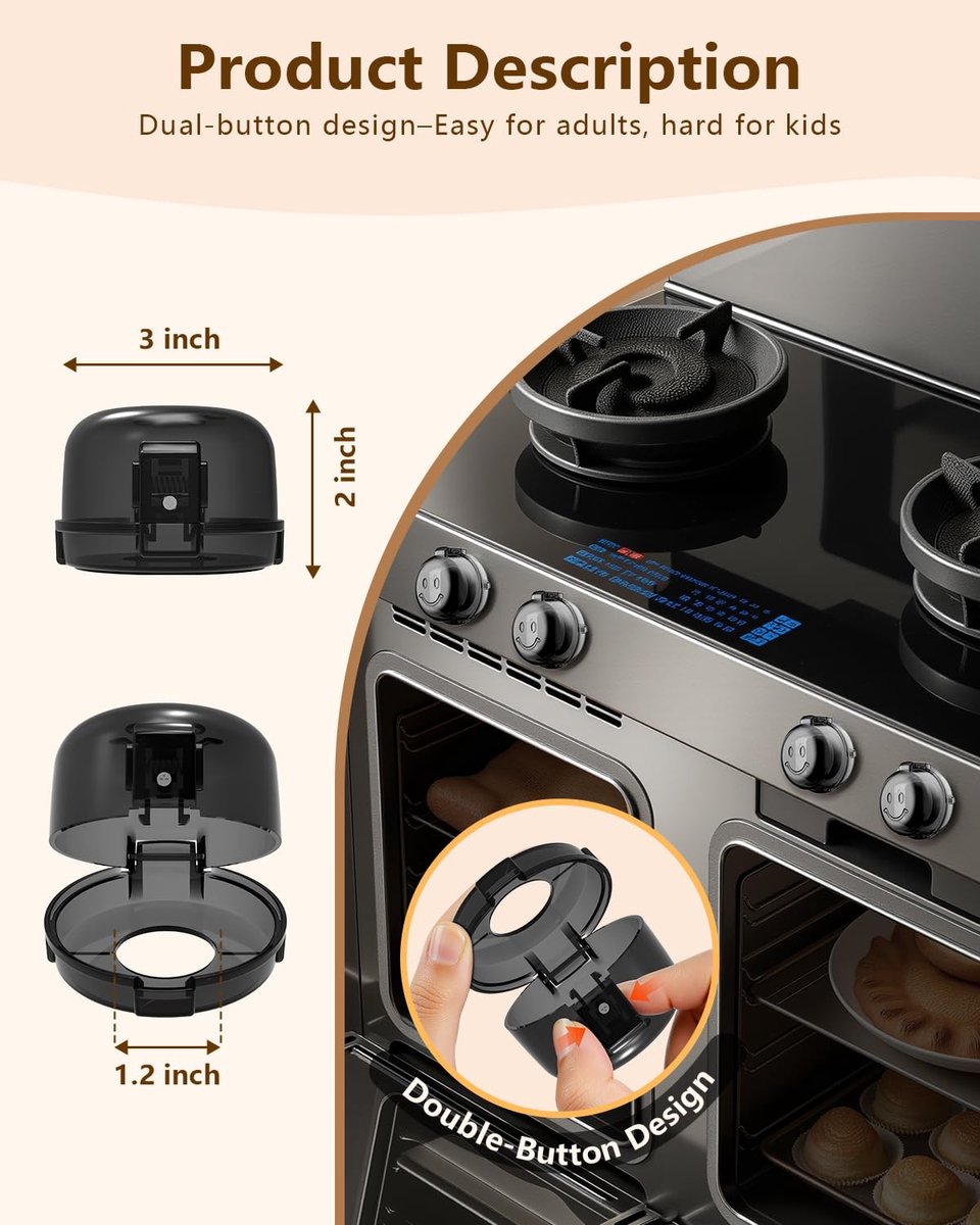 5 child-safe covers for stove knobs - heat-resistant and oil-resistant protectors - strong adhesive locks for gas stove and oven knobs, semi-transparent black — image 5