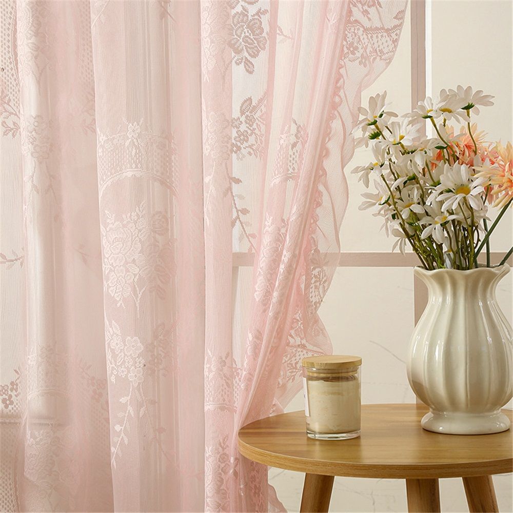 Light Pink Lace Curtains 78 Inches Long 2 Panels Romantic Flower Sheer Curtains for Living Room Bedroom Cute Decor Rod Pocket Light Filtering Lace Window — image 4