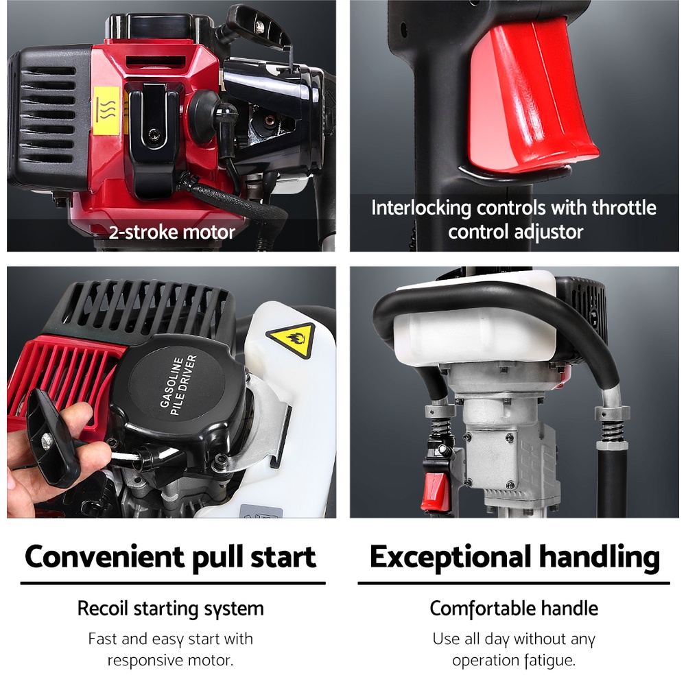 Giantz Petrol Post Driver 2-Stroke 32.7CC Rammer Pile Star Picket Fence Hole Red โ image 5