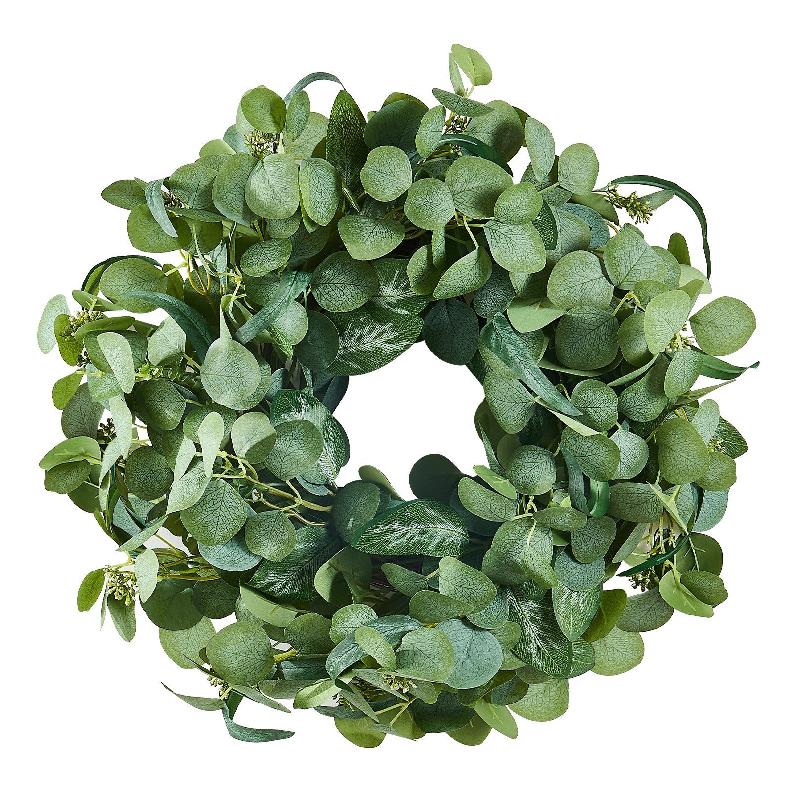 Artificial Decorative Wreath 66.04cm Green Eucalyptus Leaf Wreath with Berries Thorny Stems Year Round Faux Wreath for Indoor Outdoor Home Wall