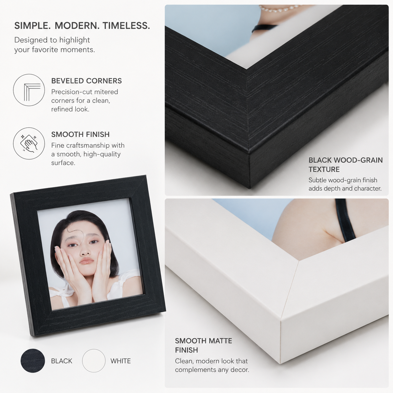 Black square 8-inch minimalist aluminum wall mounted photo frame set, multiple sets of standard size photo frames, simple classic and stylish design โ image 5