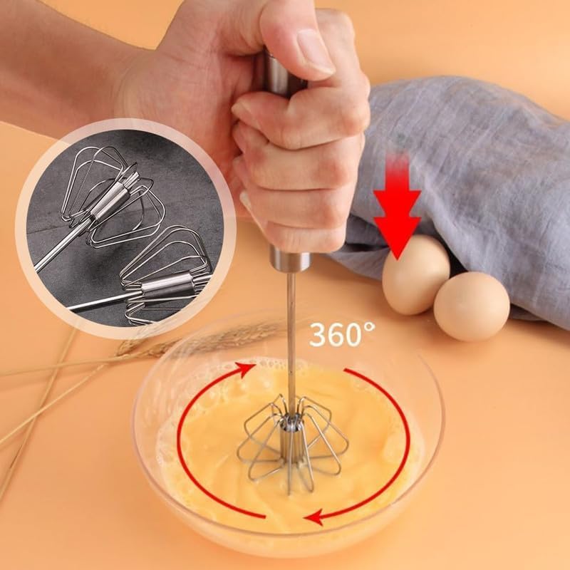 Stainless Steel Whisk, Egg Whisk Hand Push Rotary Whisk Blender, Hand Push Mixer Stirrer Tool for Cooking Kitchen Home Egg Milk (1PCS) — image 2